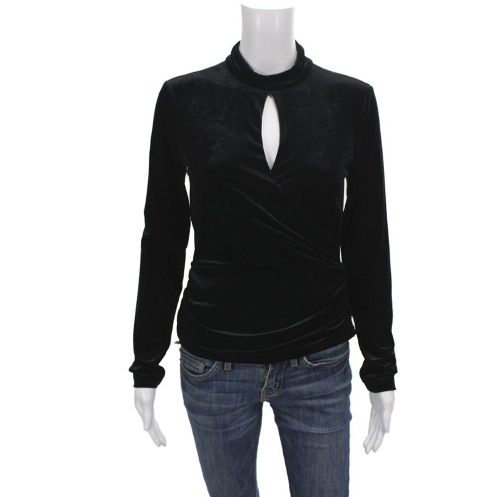 Me + Em Womens Long Sleeve Mock Neck Zip Top Black Size 8
